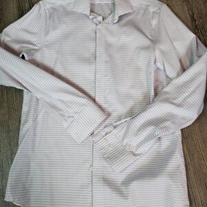 Calvin Klein Men's White and Gray Striped Dress Shirt
